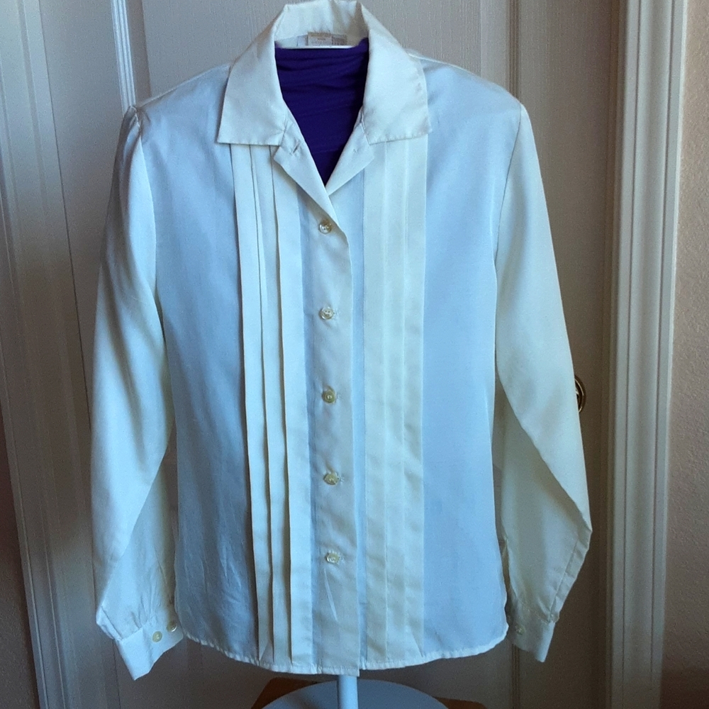John Meyer of Norwich Vintage Ivory Pintucked Blouse